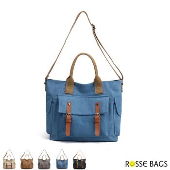 【Rosse Bags】經典復古男女款帆布大容量手提包肩背 旅行包(現+預 卡其 / 灰 / 咖啡 / 藍 / 黑)