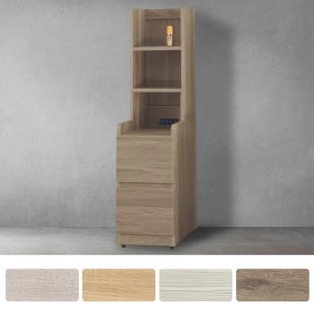 Boden-喬伊斯1尺二層收納架型床頭櫃/二抽收納櫃/開放格置物櫃-附插座(四色可選)