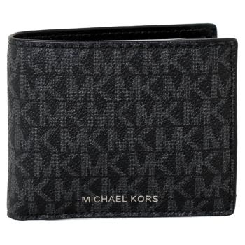 【Michael Kors】燙銀LOGO防刮皮革零錢袋短夾(滿版黑)