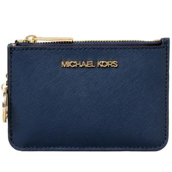 【Michael Kors】JET SET卡片吊飾金字LOGO零錢卡夾包(海軍藍)