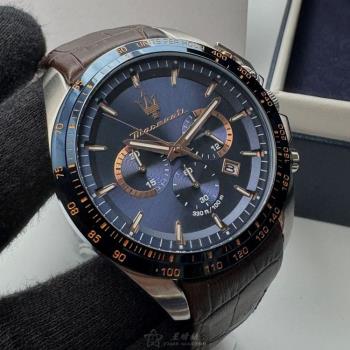 MASERATI手錶, 男錶 46mm 寶藍圓形精鋼錶殼 寶藍色三眼, 中三針顯示, 運動錶面款 R8871612037