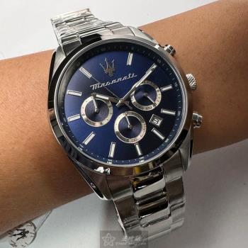 MASERATI手錶, 男女通用錶 42mm 銀圓形精鋼錶殼 寶藍色三眼, 中三針顯示錶面款 R8853151005