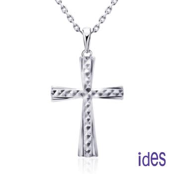 ides愛蒂思 輕珠寶義大利進口14K白金十字架項鍊鎖骨鍊（16吋-KP756）