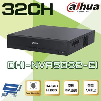 [昌運科技] 大華 DHI-NVR5832-EI 32路 AI 人臉辨識 NVR錄影主機 支援8硬碟 聲音1入2出