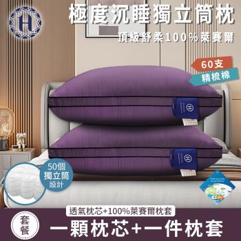 【Hilton 希爾頓】黛紫風情100%萊賽爾60支紗獨立筒枕(枕芯x1+枕套x1/透氣枕/枕頭)(B0117-L)