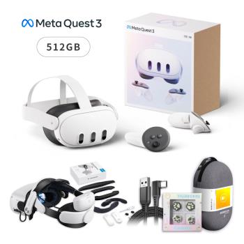Meta Quest 3 VR眼鏡 512GB日規 混合實境+M2 Pro電池頭戴+改裝套件+C2收納包+傳輸線（送類比套）