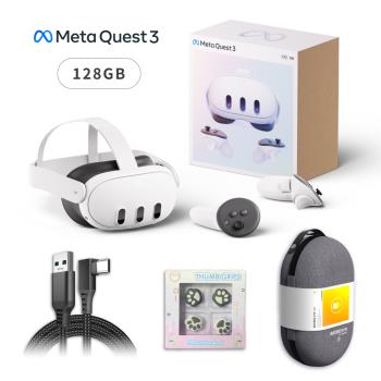 Meta Quest 3 VR眼鏡 128GB日規 混合實境+C2收納包+傳輸線（送貓掌類比套）