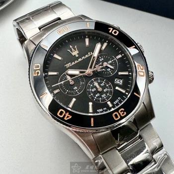 MASERATI手錶, 男錶 44mm 黑精鋼錶殼 黑色潛水錶, 中三針顯示, 運動, 水鬼錶面款 R8873600003