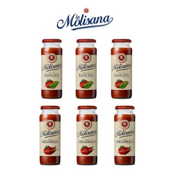 義大利 LaMolisana 茉莉義大利麵紅醬組合(蘿勒340g x3罐+微辣340g x3罐)