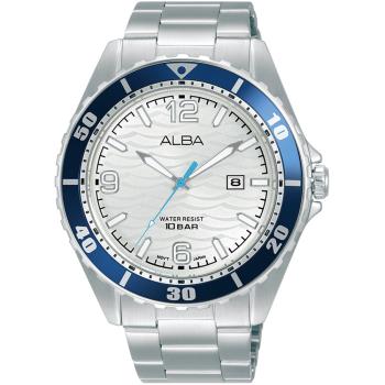 ALBA 雅柏 潛水風格海浪紋時尚腕錶/銀X藍/44mm (VJ32-X339S/AG8N53X1)