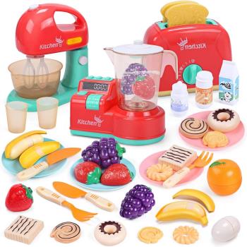 CUTE STONE 兒童廚房玩具電器組合 攪拌機 烤麵包機 果汁機 28件組套裝玩具