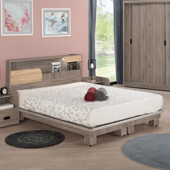 Boden-喬西5尺雙人灰橡色床架/床組(附插座/LED燈加厚型床頭片+床底-不含床墊)