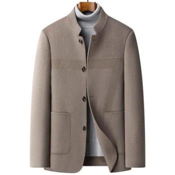 【米蘭精品】羊毛大衣毛呢外套-立領休閒夾克雙面呢男外套2色74hh21