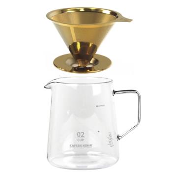 【MILA】鈦金立式不鏽鋼咖啡濾網座(2-4 cup)+CAFEDE KONA 玻璃分享壺600ml