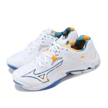 Mizuno 排球鞋 Wave Lightning Z8 男鞋 白 藍 回彈 抓地 室內運動 運動鞋 美津濃 V1GA2400-56