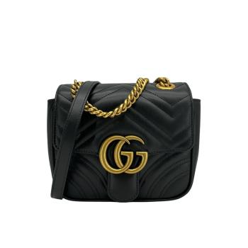 Gucci GG Marmont 絎縫牛皮方型斜背包-mini(739682-黑)