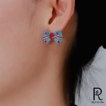  RJ New York 華麗蝴蝶結閃耀鋯石針式式耳環(藍粉色)