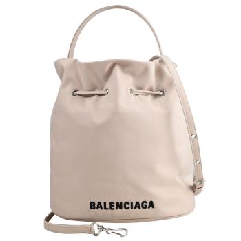 BALENCIAGA 巴黎世家 655011 品牌電繡LOGO帆布兩用水桶包.米色