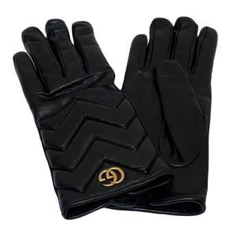 【GUCCI】GG MARMONT V形 小羊皮皮革手套-黑色 (6.5號、7號、7.5號、8號) 477965 BAP00