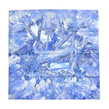 Hermes 愛馬仕 La Vallee de Cristal 90 cm手工捲邊斜紋真絲方巾(藍)
