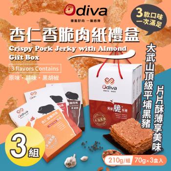 【Odiva】杏仁香脆肉紙禮盒x3組(綜合口味/薄片肉紙/肉乾/杏仁脆片)