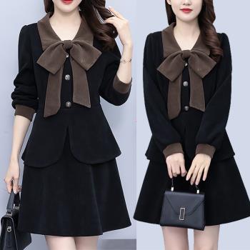麗質達人 - 689黑色雪尼爾外套+短裙