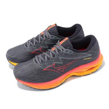 Mizuno 慢跑鞋 Wave Rider 27 男鞋 灰 橘 波浪片 回彈 透氣 運動鞋 美津濃 J1GC2303-51