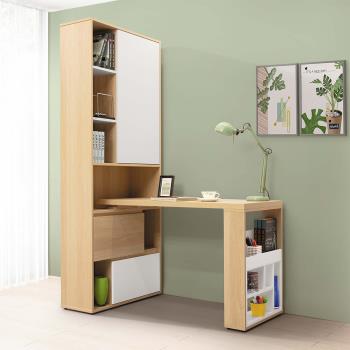 Boden-尚恩L型多功能書櫃+書桌組合(2.7尺二抽開放式書櫃+4尺伸縮桌面)