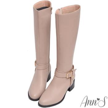Ann’S愛塞爾-真皮小羊皮T型釦帶低跟及膝長靴5cm-粉米