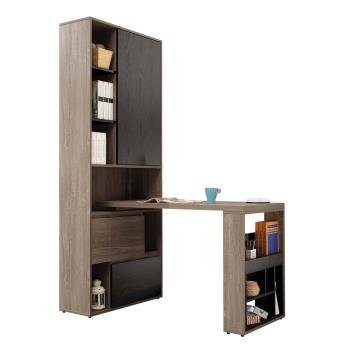 Boden-喬達L型多功能書櫃+書桌組合(2.7尺二抽開放式書櫃+4尺伸縮桌面)
