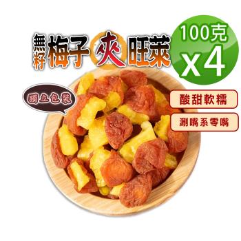 【蔘大王】無籽梅子包旺萊（100gX4）梅肉 梅餅 梅子 青梅 蜜餞 梅乾 鳳梨乾 單片包裝