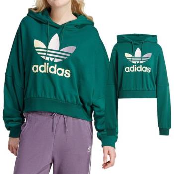 Adidas Gradient Hoodie 女 綠色 休閒 冬季 運動 LOGO 三葉草 帽T 長袖 IR6043