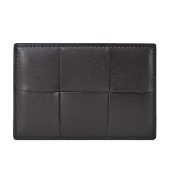 BOTTEGA VENETA 經典大格編織小牛皮卡片夾 深咖啡