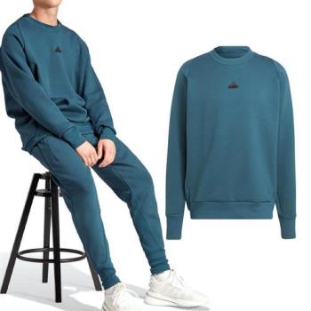 Adidas M Z.N.E. PR CRW 男款 藍綠色 運動 休閒 百搭 圓領 上衣 長袖 IN5108