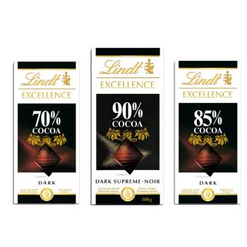 【Lindt 瑞士蓮】極醇系列巧克力片3入組(70%、85%、90%)