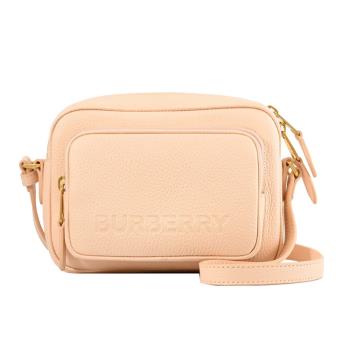 BURBERRY 8065303 品牌LOGO壓紋牛皮前口袋相機包.裸粉