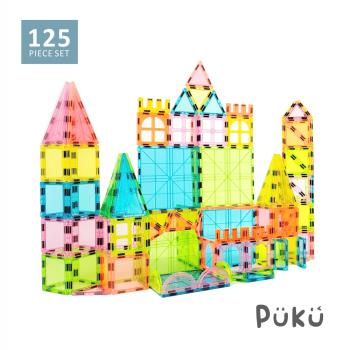 【PUKU 藍色企鵝】 LetFree想•自由 堆堆樂磁力積木組125片(附收納盒)