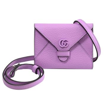 GUCCI 701073 GG Marmont 頸掛信封式三折零錢短夾.粉紫