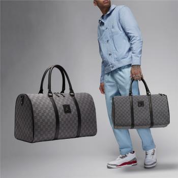 Nike 旅行袋 Jordan Monogram 灰 黑 滿版印花 大空間 皮革 健身包 肩背包 JD2413019AD-002