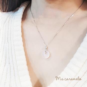 【焦糖小姐 Ms caramelo】925純銀 鋯石+和田玉石 銅錢鋯石項鍊