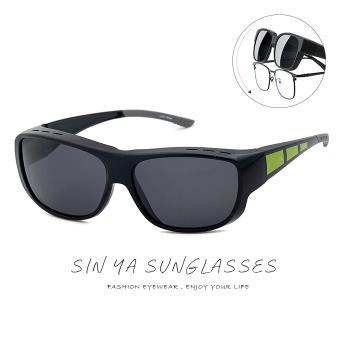【SINYA】包覆式太陽眼鏡 黑框綠腳 防滑腳/可套近視眼/可單戴 台灣製 抗UV400/PC防爆鏡片/遮陽