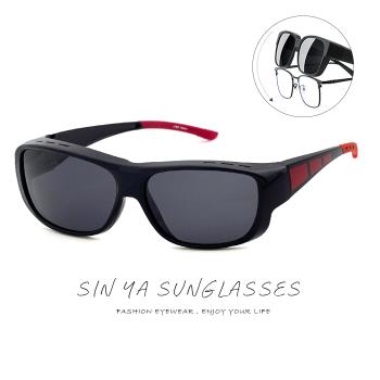 【SINYA】包覆式太陽眼鏡 黑框紅腳 防滑腳/可套近視眼/可單戴 台灣製 抗UV400/PC防爆鏡片/遮陽