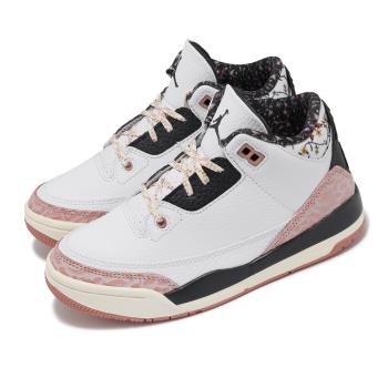 Nike 休閒鞋 Jordan 3 Retro PS 中童 白 粉 小朋友 爆裂紋 皮革 AJ3 三代 復刻 FQ9174-100