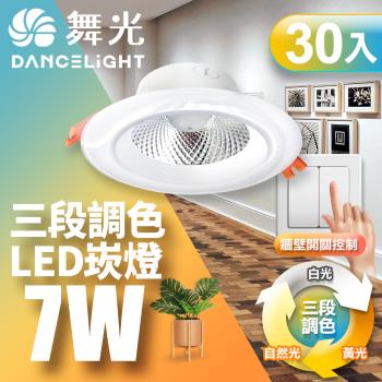 【舞光】30入組-LED調色崁燈7W 崁孔 9CM牆壁開關直接調整三色溫
