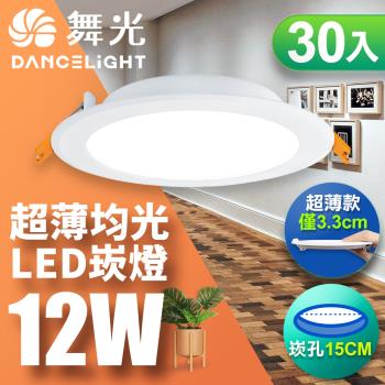 【舞光】30入組-超薄均光LED索爾崁燈12W 崁孔 15CM(白光/自然光/黃光)