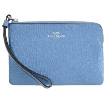 COACH 58032 品牌烙印LOGO防刮皮革零錢手拿包.淡藍