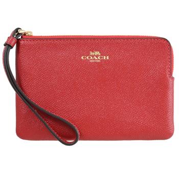 COACH 58032 品牌烙印LOGO防刮皮革零錢手拿包.紅