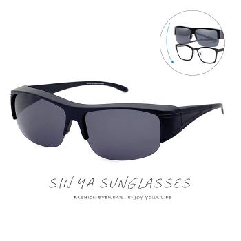 【SINYA】半框式太陽眼鏡 黑框灰片 可套近視眼 輕量/抗UV400/PC防爆鏡片/可套鏡/遮陽/台灣製 N07