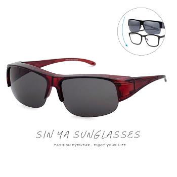 【SINYA】半框式太陽眼鏡 酒紅框灰片 可套近視眼 輕量/抗UV400/PC防爆鏡片/可套鏡/遮陽/台灣製 N07