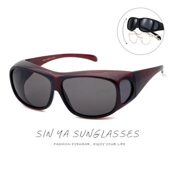 【SINYA】包覆式太陽眼鏡 酒紅框灰片 可套近視眼/可單戴 台灣製 抗UV400/PC防爆鏡片/遮陽